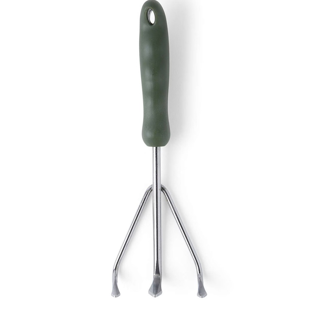 13" Green Metal Hand Rake by Place & Time Hand Cultivator Garden Tool